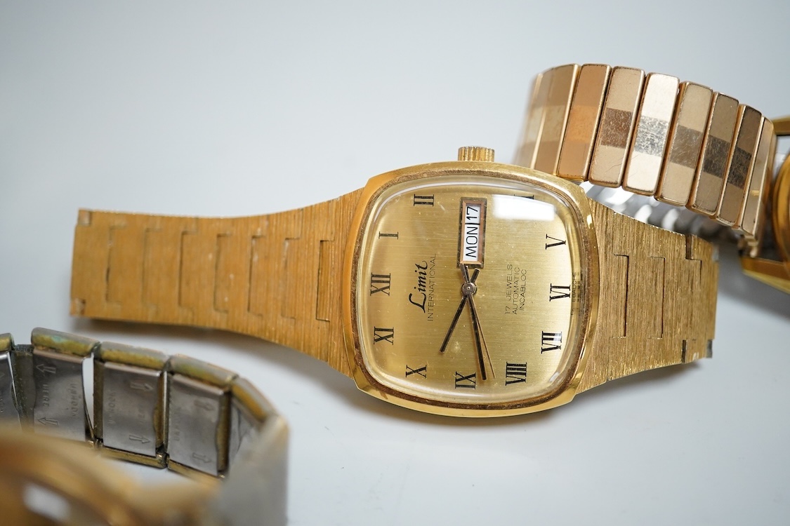 A lady's Edwardian silver and enamel fob watch, with Roman dial and heart shaped orifice, one other silver fob watch and four other white metal fob watches, together with a chrome cased Ingersoll pocket watch and eleven